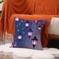 Linen cushion cover with moon and vintage lantern print on dreamlike purple background - 45x45cm / Pillowcase Only / Dreamy Lantern Starry (YMZ26-3)