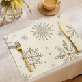 Linen placemat with gold snowflake print, perfect for Christmas table decor - 23cd2-23 / 30*45cm