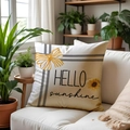 Sonnenblumen-Kissenbezug aus Leinen mit Hello Sunshine-Aufdruck auf weißem Sofa - Schleifen-Sonnenblumen-Stil (SPP001-4) / 45*45cm Leinen Einseitig Ohne Füllung