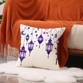 Linen pillowcase with purple oil lamp and moon print on a white faux fur rug - 45x45cm / Pillowcase Only / Stars Moon Lantern (YMZ26-4)