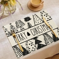Linen placemat with black Christmas tree silhouettes and Merry Christmas text - 23cd2-24 / 30*45cm