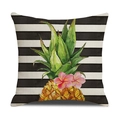 Federa in lino con strisce bianche nere e motivo floreale di ananas ad acquerello - Ananas A Strisce Bianche E Nere (YMS54-4)