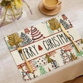 Linen Christmas placemat with Merry Christmas text and hand-painted festive trees - 23cd2-25 / 30*45cm