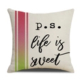 Detailed macro view of linen texture and life is sweet print on square pillow cover - Gradient Band Life Is Sweet (YMS57-3)