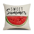 Detail of linen texture pillow cover with watercolor watermelon and Sweet Summer text - Cream White SWEET Summer (YMS57-5)