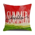 Detail of linen-textured square pillowcase with watercolor watermelon and summer text - Watermelon Section hello SUMMER (YMS57-6)