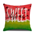 Detail of linen texture pillowcase with Life is SWEET watermelon gnome print - Life is SWEET Text Design (YMS52-7) / 45cmx45cm