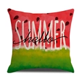 Macro detail of watermelon printed linen cushion cover texture with Hello Summer text - Hello SUMMER Text Watermelon Background (YMS52-6) / 45cmx45cm