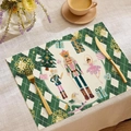 Linen Christmas placemat featuring a classic Nutcracker soldier and ballet dancer design - 23cd2-29 / 30*45cm