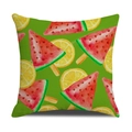 Close-up of watermelon and lemon print on linen cushion cover with vivid weave texture - Watermelon Popsicle and Lemon Pattern (YMS52-11) / 45cmx45cm