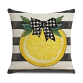Detailed view of striped linen pillowcase with yellow lemon and green leaf pattern - Striped Lemon Style(YMX14-1)