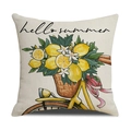 Detail of linen cushion cover with yellow bicycle and Hello Summer lemon print - Bicycle Summer Style(YMX14-2)