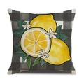 Close-up of rustic buffalo plaid cushion cover featuring vibrant lemon and leaf prints - Buffalo Plaid Lemon Style(YMX14-4)