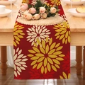 Linen table runner featuring festive red and gold glitter floral patterns on wood table - Red Gold Edged Large Floral Style (24ZQ12-13)