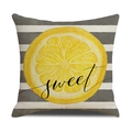Decoratieve linnen kussenhoes met strepen en gele citroenprint met tekst Sweet - Zoete Citroenschijf Gestreepte Stijl (YMX12-2) / 45x45cm(Alleen hoes)