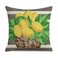 Detail van linnen kussensloop met citroen fruitmand print en gestreepte textuur - Citroen Fruitmand Gestreepte Stijl (YMX12-3) / 45x45cm(Alleen hoes)