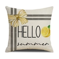 Detailweergave van een linnen kussensloop met citroenprint en HELLO summer tekst - Zomer Citroen Strik Gestreepte Stijl (YMX12-4) / 45x45cm(Alleen hoes)