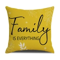 Detail view of mustard yellow square cushion cover with Family Is Everything print - Beach Life Style (YMX13-2)