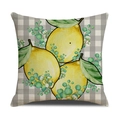 Detailed texture of plaid cushion cover with yellow lemons and green leaf prints - Take Me To The Ocean Style (YMX13-3)