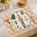 Linen Christmas placemat featuring nutcracker and ballet motifs with argyle border - Pink Argyle Fairy Nutcracker (23CD2-28)