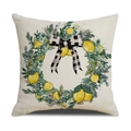 Funda de cojín cuadrada de lino con estampado de guirnalda de limones y lazo decorativo - 45x45cm / Estilo Guirnalda de Limón (YMX15-2)