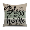 Detalle de funda de cojín de lino con estampado 'Bless our home' y rayas tricolores - 45x45cm / Estilo a Rayas Bless our home (YMX15-4)