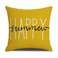 Vierkante kussensloop van katoen en linnen in gembergeel met Happy Summer tekst - HAPPY summer Letterstijl (YMC7-3)