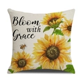 Linen sunflower pillowcase with bee and Bloom with Grace text for home decor - Bloom with Grace Sunflower Style (YMC8-1)