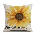 Square linen pillow cover with watercolor sunflower print and Sunshine text - Sunshine Sunflower Style (YMC8-2)