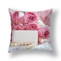 Square floral cushion cover with pink roses and pearl necklace print on quilted texture - Rose Cluster and Pearl Necklace (YMC15-7)