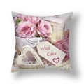 Detail van kussensloop met roze rozen en With Love-print op een witte achtergrond - Roze Roos en Hart Hanger (YMC15-1)