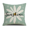 Detalle de la funda de cojín de lino verde menta con estampado de margaritas y texto - Estilo Margarita Sunshine Verde Menta