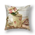 Detail of square pillowcase featuring a floral watering can and Welcome text print - Watering Can and Welcome Sign (YMC15-6)