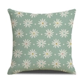 Vista detallada de margaritas blancas sobre tela de lino verde salvia para almohada - Estilo Floral Pequeño Verde Menta