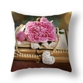 Detail of floral pillow case with pink peony, vintage books and heart pendant print - Peony Flower and Vintage Books (YMC15-11)