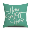Detail eines minzgrünen Leinen-Kissenbezugs mit weißem Home Sweet Home Schriftzug - Cyan Home Sweet Home Stil (YMX8-2)