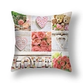 Detail of floral pillow case with LOVE letters, teddy bear, and rose collage print - Teddy Bear and Pink Collage (YMC15-16)