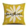 Detail showing natural linen texture and yellow daisy print with Sunshine text - Bright Yellow Sunshine Daisy Style