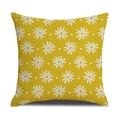 Close-up of yellow linen pillowcase featuring white daisy prints and fabric texture - Bright Yellow Small Floral Style