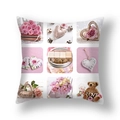 Detail of square pillowcase with floral LOVE collage and romantic pink rose pattern - Nine-Grid LOVE Collage (YMC15-14)