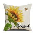 Linen sunflower pillow cover with bee and blessed text for cozy home sofa decor - Blessed Sunflower Bee Style (YMC8-3)