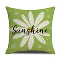 Detail of linen texture on green daisy pillow case with Sunshine text print - Grass Green Sunshine Daisy Style