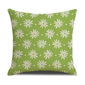 Detail of green linen pillowcase with daisy print and textured fabric weave - Grass Green Small Floral Style
