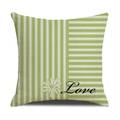 Detail of striped linen pillowcase with daisy flower print and Love typography design - Grass Green Love Striped Style