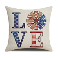 Detail of LOVE letter print pillow cover with American flag pattern on linen fabric - 45x45cm(Cover Only) / LOVE Art Design (YMD3-1)