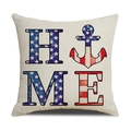Detail of linen pillowcase featuring HOME text with American flag and anchor motifs - 45x45cm(Cover Only) / HOME Anchor Art Design (YMD3-4)