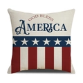 Macro shot of God Bless America print on red and white striped linen pillow cover - God Bless America Style (YMD7-1) / Single Pillowcase (Without Insert)