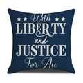 Detail of blue linen pillow cover with Liberty and Justice For All white printing - Liberty Justice Blue Style (YMD7-3) / Single Pillowcase (Without Insert)