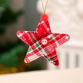 Christmas star ornament featuring red plaid fabric with a button center and gold string - Red Plaid Five-Pointed Star