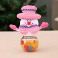 Mini Christmas candy jar with pink striped snowman doll and clear storage base - Snowman